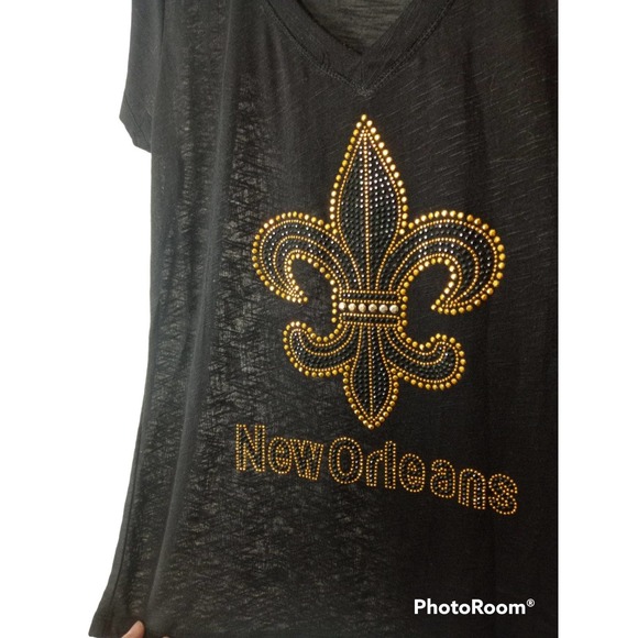 New Orleans Fleur De Lis Bling Burnout Tee - Picture 2 of 5
